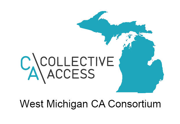 Collective Access West Michigan Consortium logo that includes the outline of the state of Michigan.